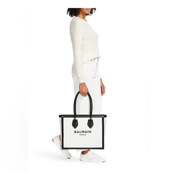 NEW WITH TAGS - B-ARMY LEATHER-TRIMMED CANVAS SHOPPER TOTE - Picture 3 of 15